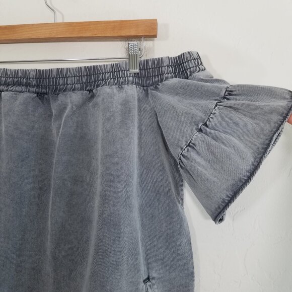 All Saints Adela Denim Off the Shoulder Mini Dress with Pockets Size 12 - Picture 5 of 8